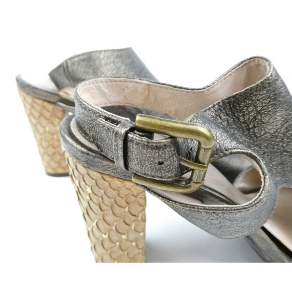Farylrobin Womens Metallic Peep Toe Block Heels W/ Buckle Closure Size 8 - Picture 14 of 15